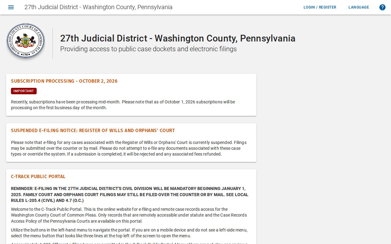 Washington residents directory C-Track Public Portal court search