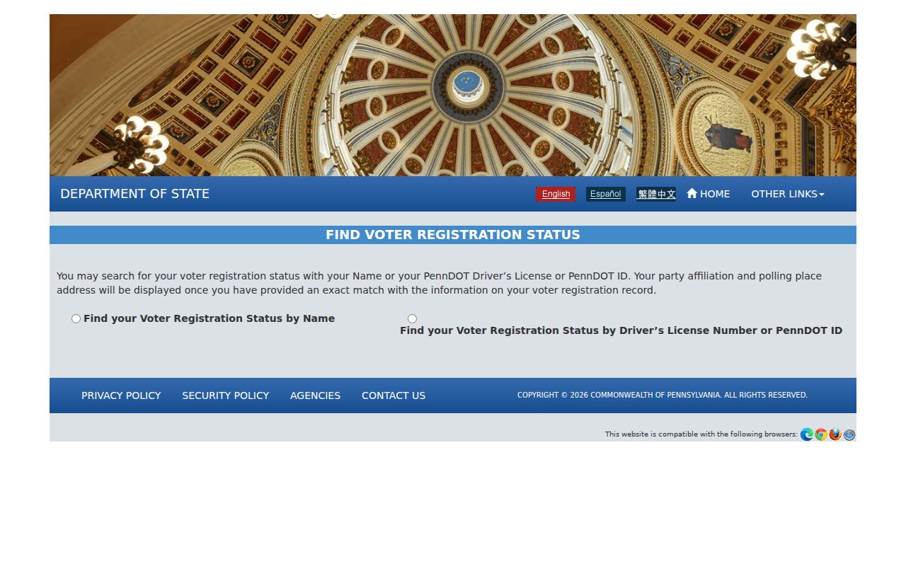 Washington residents directory Pennsylvania voter registration status route