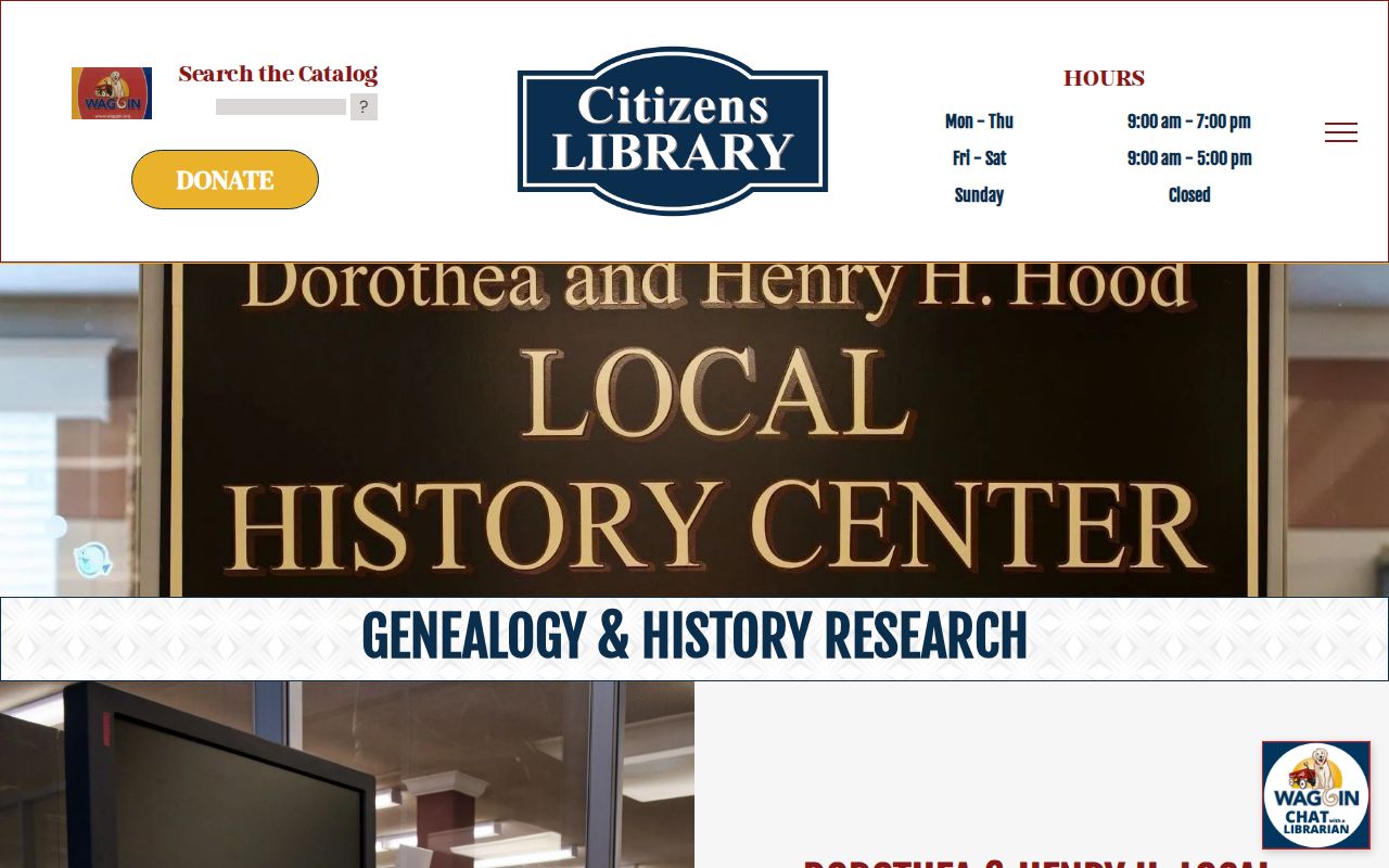 Washington previous residents research at Citizens Library local-history center
