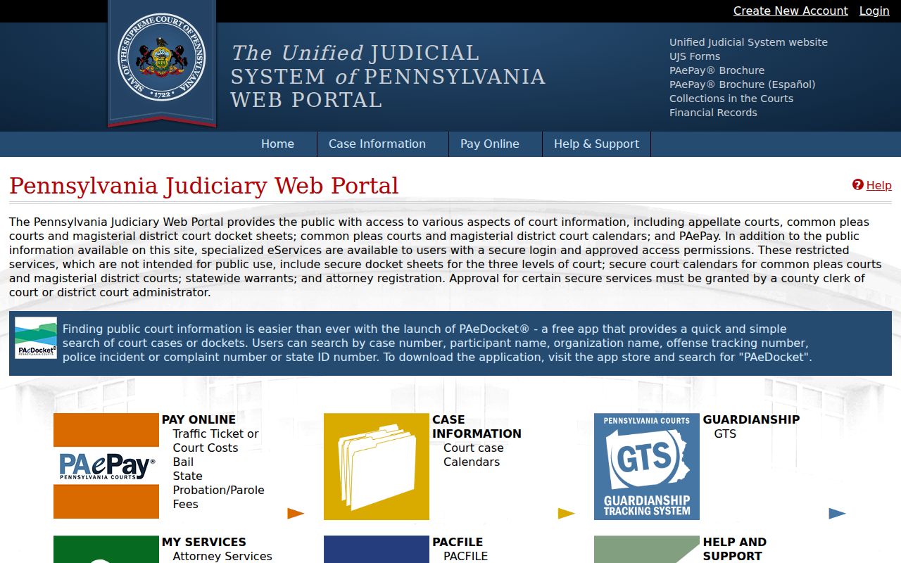 Washington resident lookup using the Pennsylvania UJS public court portal
